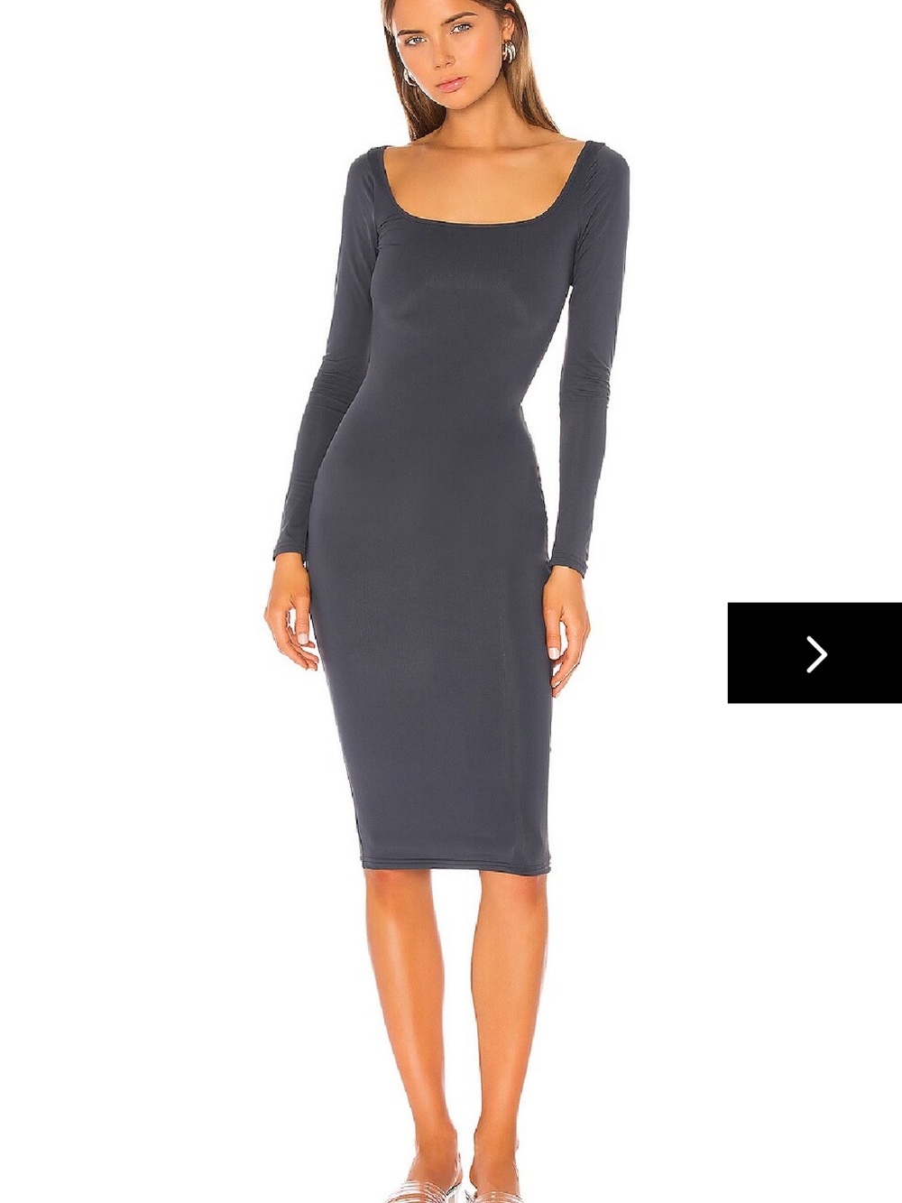 superdown Black Long Sleeve Square Neck Midi Dress